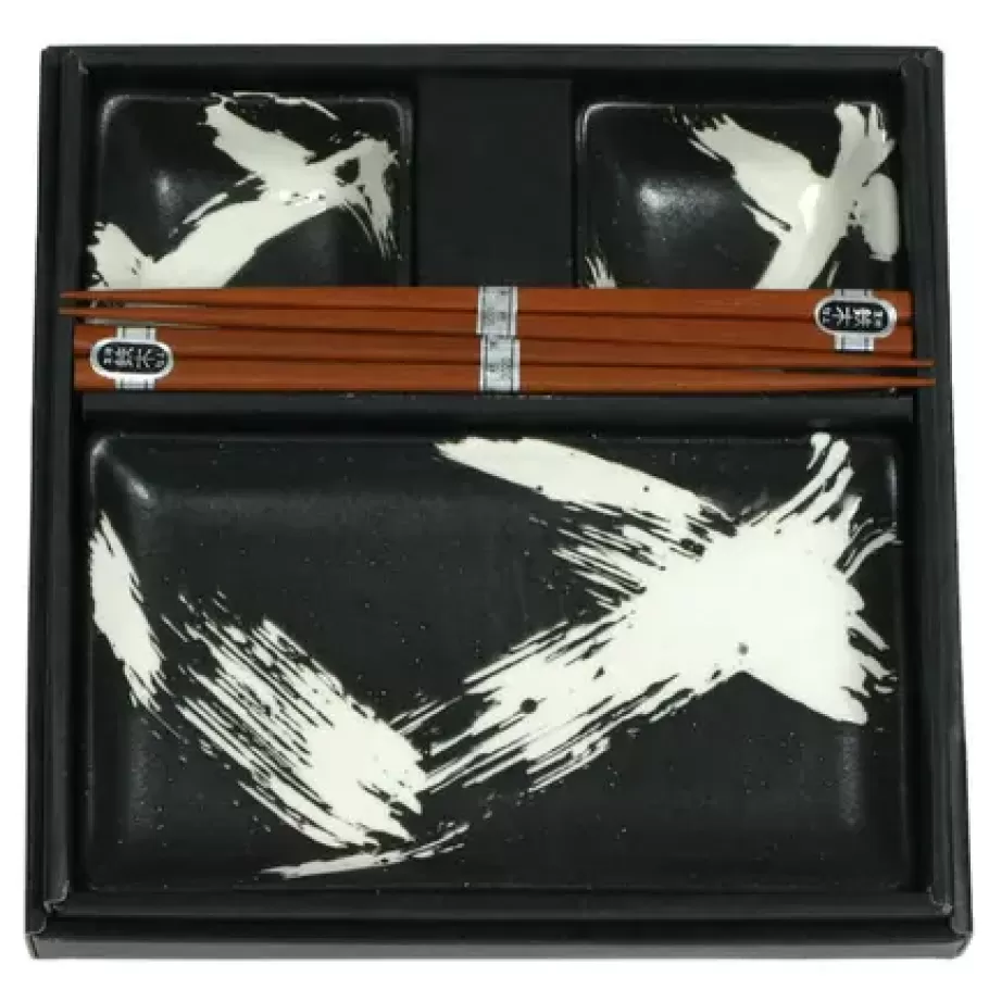 MIYA Company Plate Sets^Black Brush Stroke Sushi Set