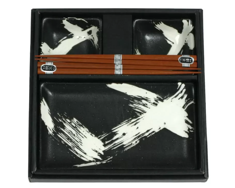 MIYA Company Plate Sets^Black Brush Stroke Sushi Set