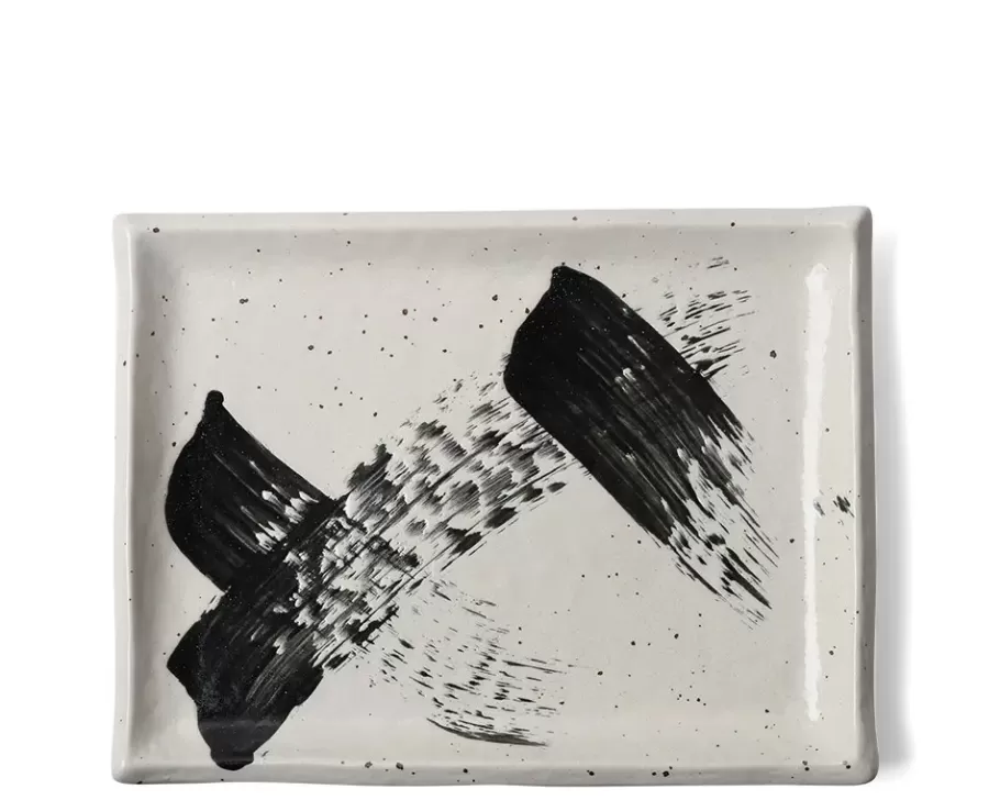 MIYA Company Serving Bowls & Plates^Black White Brush Rectangle Platter