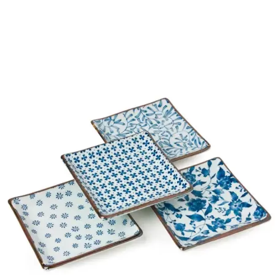 MIYA Company Plate Sets^Blue & White 5" Sq. Plate Set