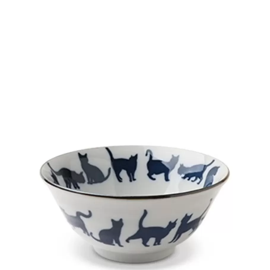 MIYA Company Bowls^Blue & White Cat Parade 5.75" Bowl