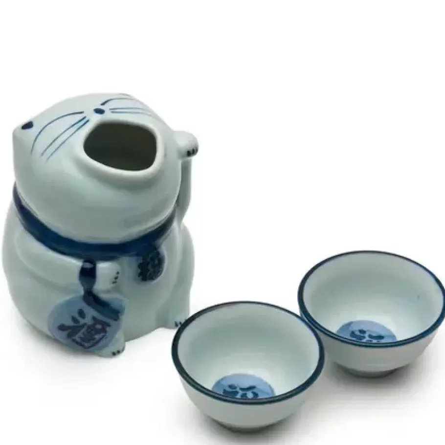 MIYA Company Other^Blue & White Cat Sake Set