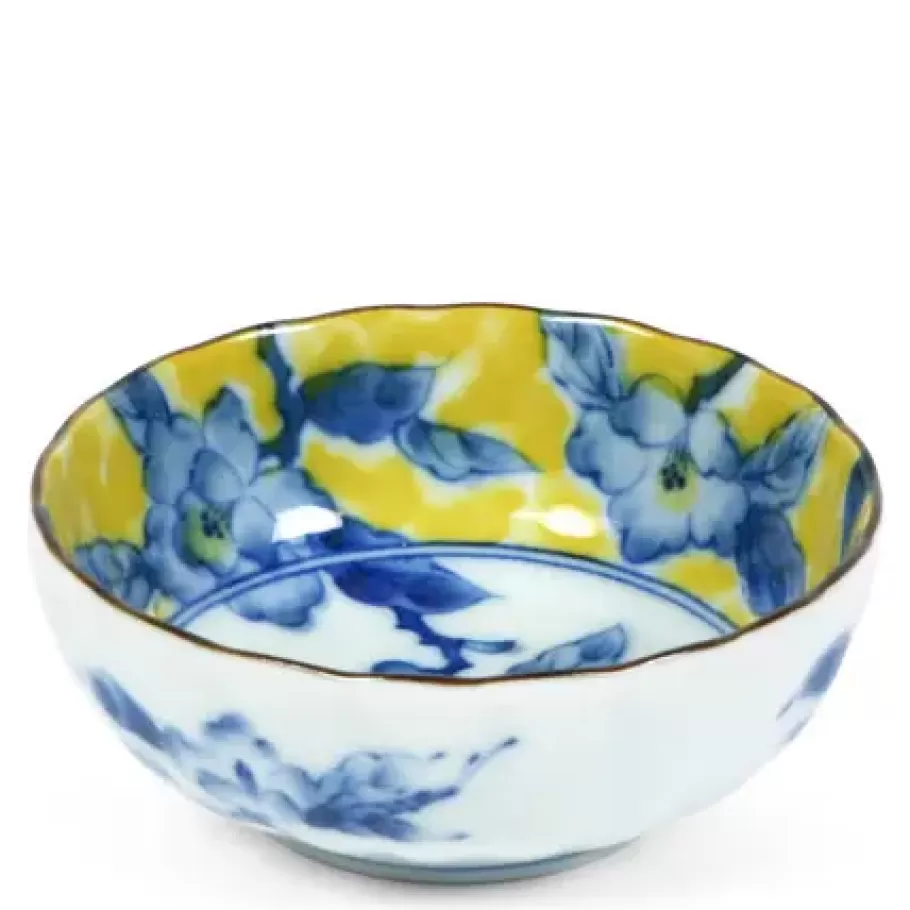 MIYA Company Small Bowls^Blue Flower 4.25" Yellow Bowl