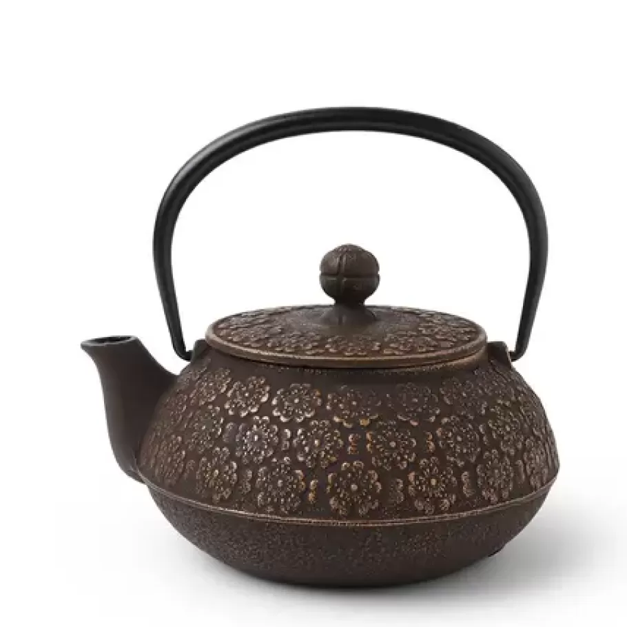 MIYA Company Teapots - Cast Iron^Cast Iron Teapot Gold/Brown Sakura