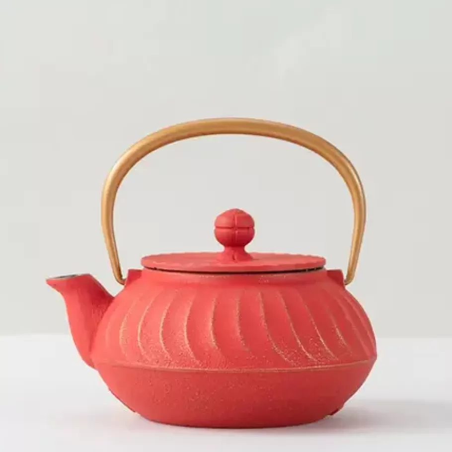 MIYA Company Teapots - Cast Iron^Cast Iron Teapot Red Wave Gold Handle