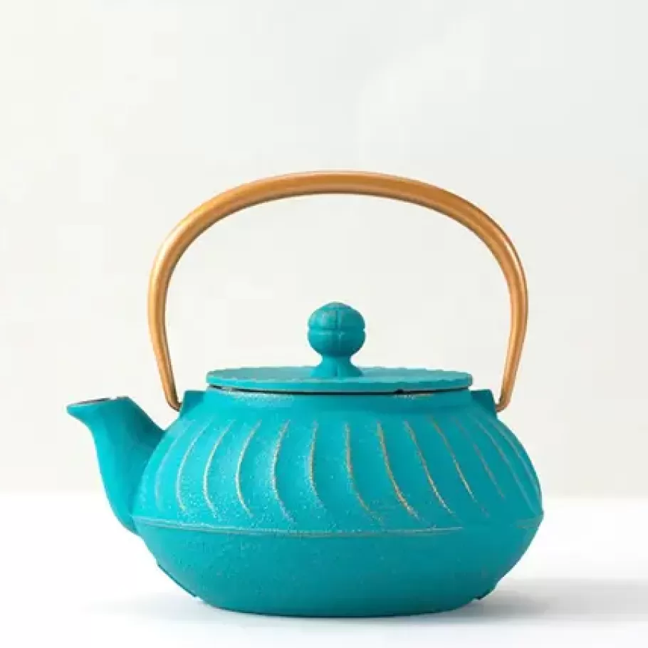 MIYA Company Teapots - Cast Iron^Cast Iron Teapot Teal Wave Gold Handle