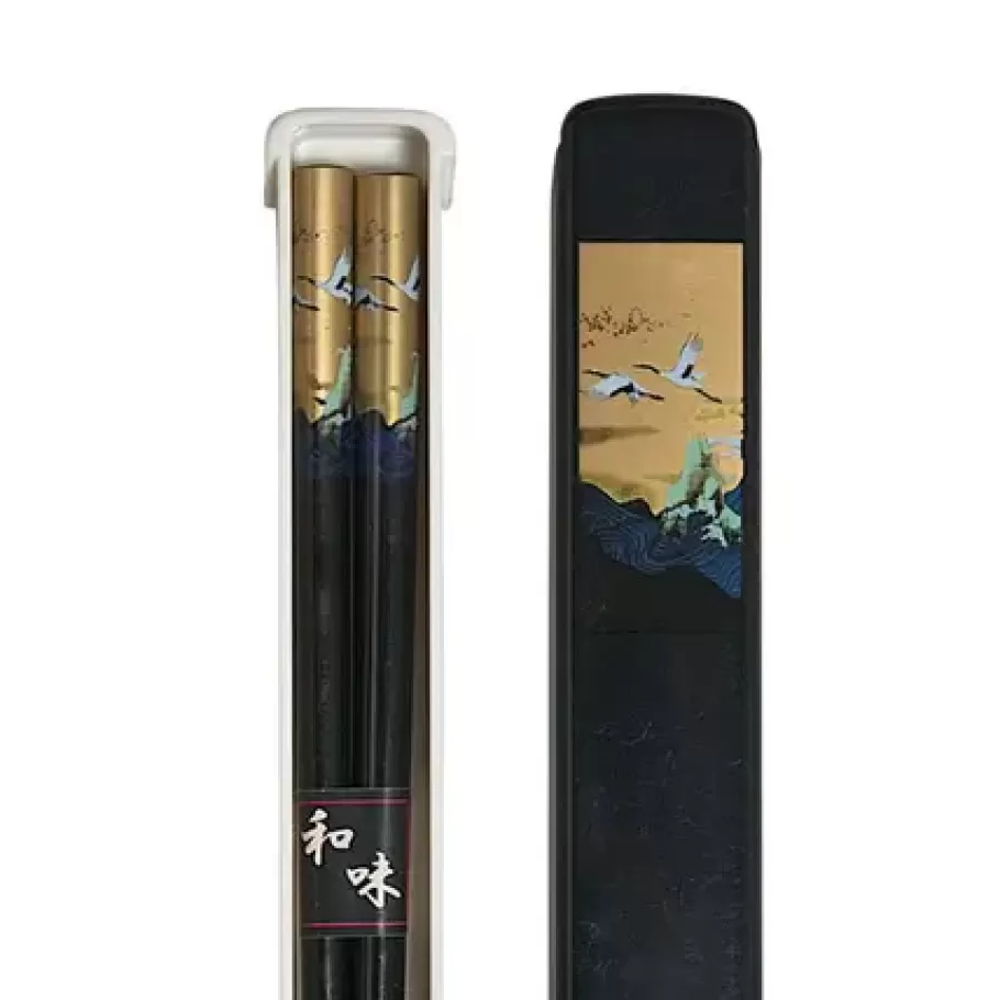 MIYA Company Chopsticks^Cranes Chopsticks With Case - Black