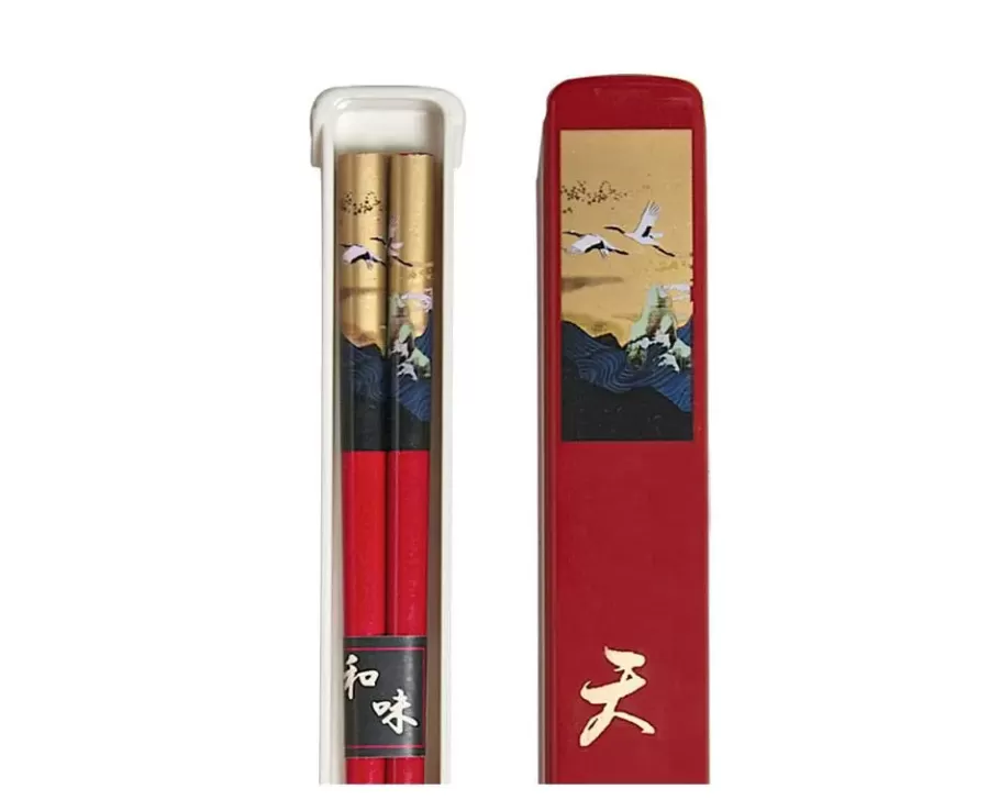 MIYA Company Chopsticks^Cranes Chopsticks With Case - Red