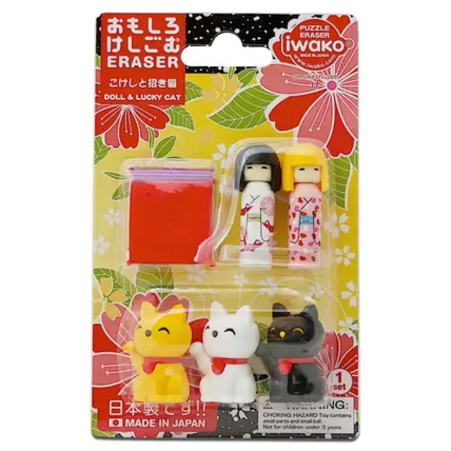 MIYA Company Figurines^Iwako Kokeshi Fortune Cat Eraser Pack At Miya