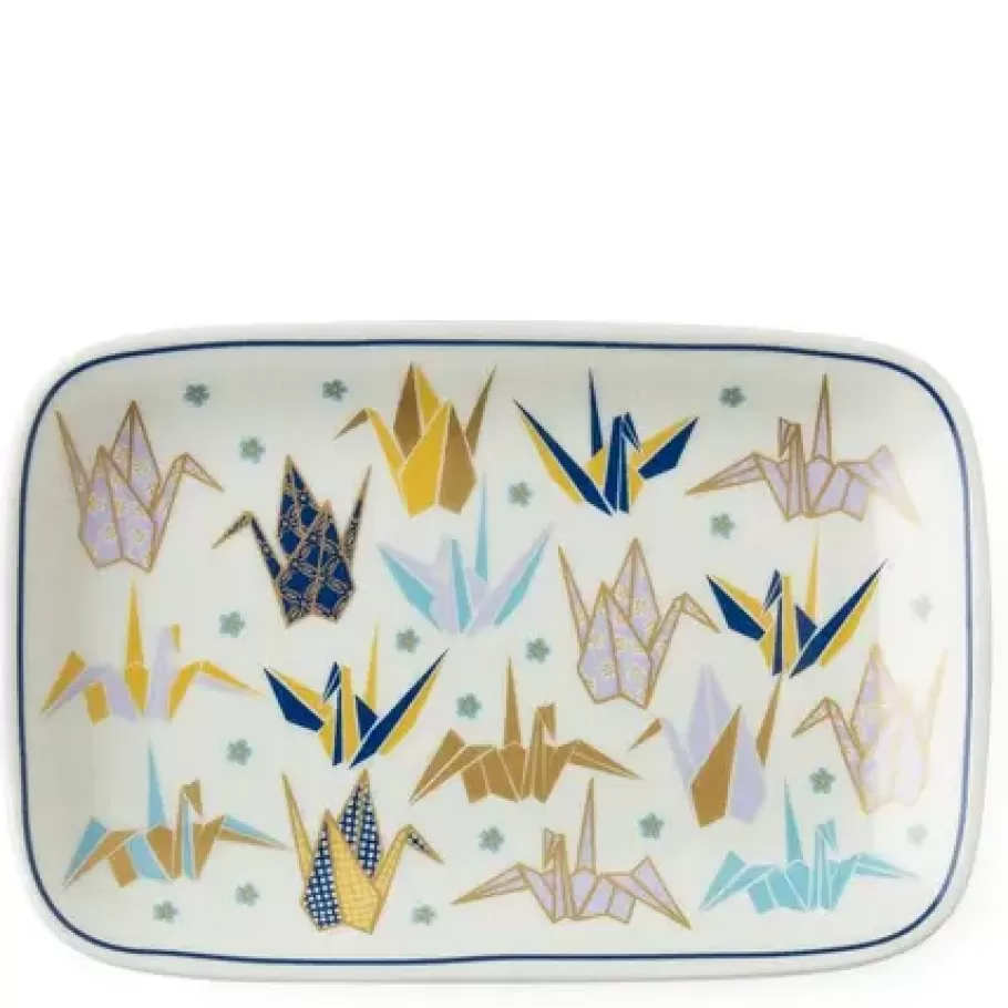 MIYA Company Plates^Origami Cranes 6.5" X 4.25" Plate - Blue