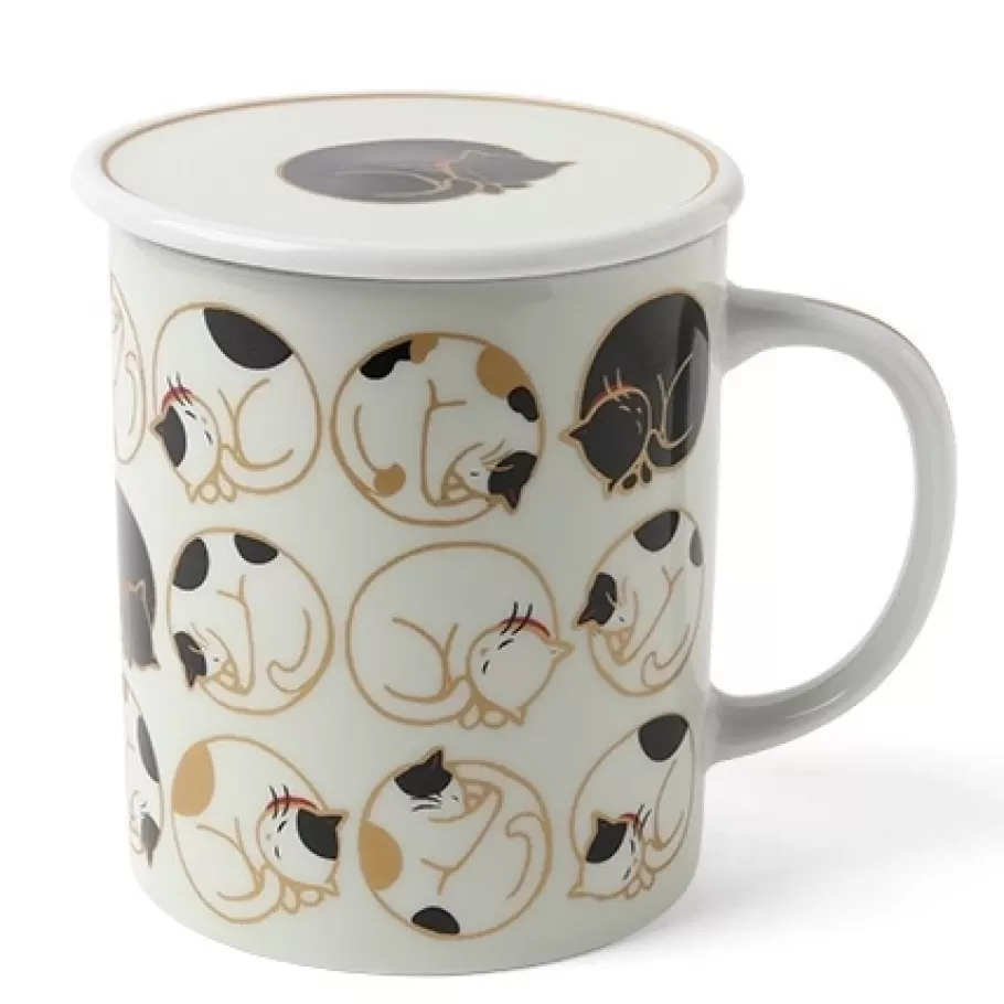 MIYA Company Cups/Mugs^Sleepy Cat 8 Oz. Lidded Mug - White