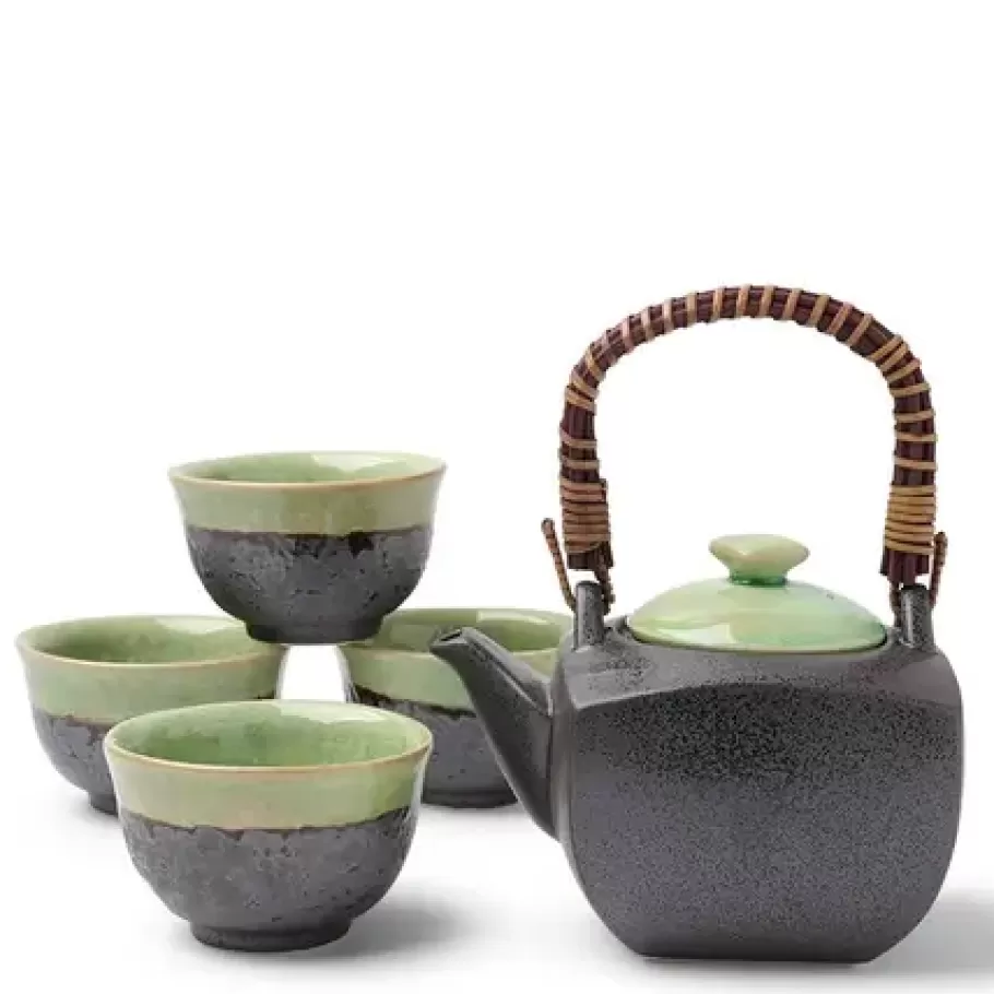 MIYA Company Tea Sets - Ceramic^Tea Set Bronze/Jade Square