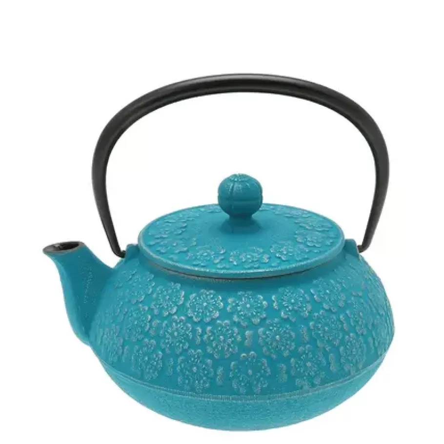 MIYA Company Teapots - Cast Iron^Teapot Cast Iron Silver Turquoise Sakura