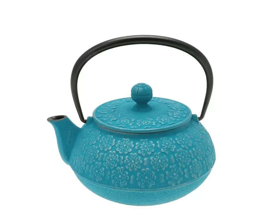 MIYA Company Teapots - Cast Iron^Teapot Cast Iron Silver Turquoise Sakura