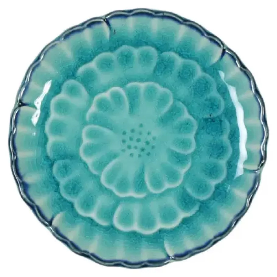 MIYA Company Small Plates^Turquoise Blue Flower 4.75" Plate